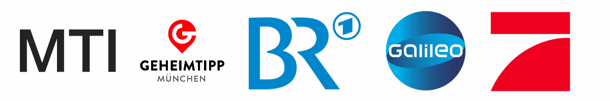 Logos von Karl Spannenbergers Arbeitgebern und Medien: MTI, Geheimtipp München, BR, Galileo, ProSieben